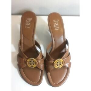 Nickels Soft Brown LEATHER SANDALS HEELS - Womens Size 10 M Slides